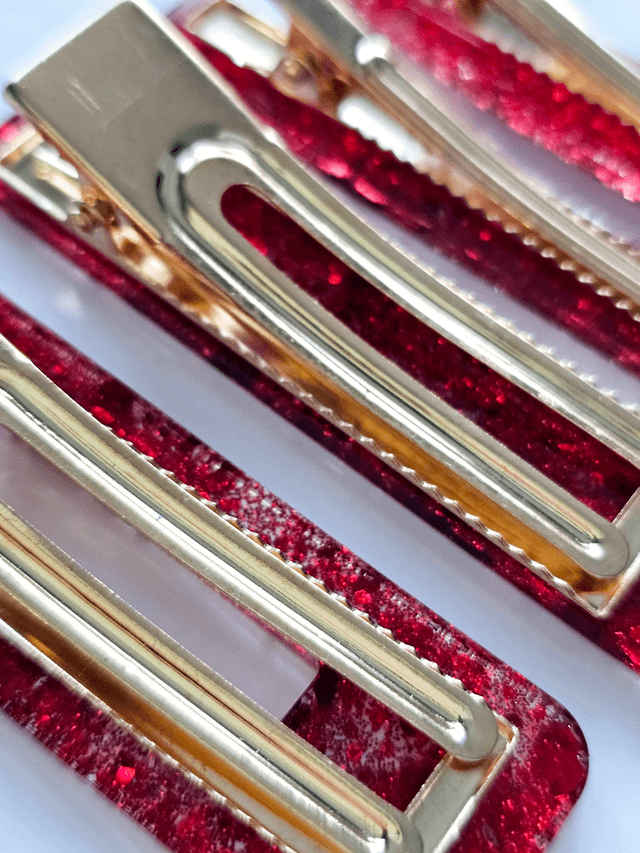  SET 4 BARRETTES ROUGES PAILLETTÉES