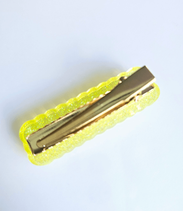 BARRETTE JAUNE FLUO PAILLETTÉ