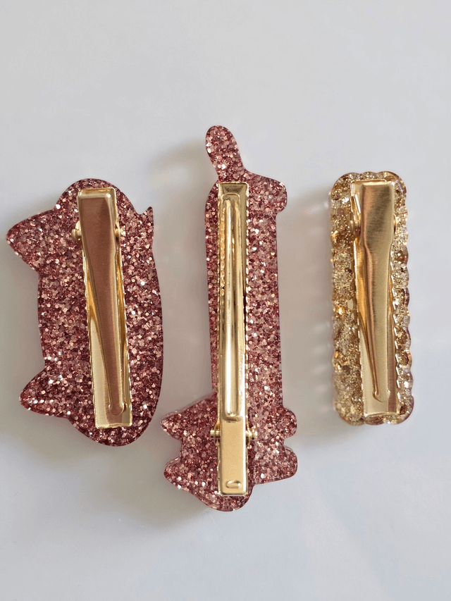 TRIO BARRETTES OR & VIEUX ROSE