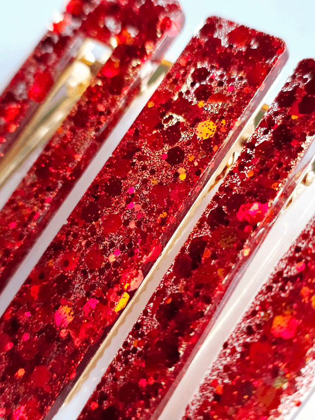  SET 4 BARRETTES ROUGES PAILLETTÉES