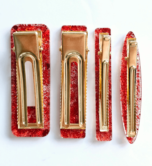  SET 4 BARRETTES ROUGES PAILLETTÉES