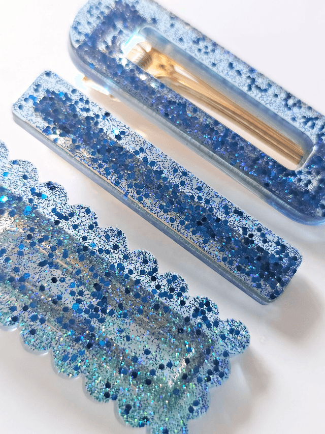 TRIO BARRETTES NUANCES BLEUES PAILLETTÉES