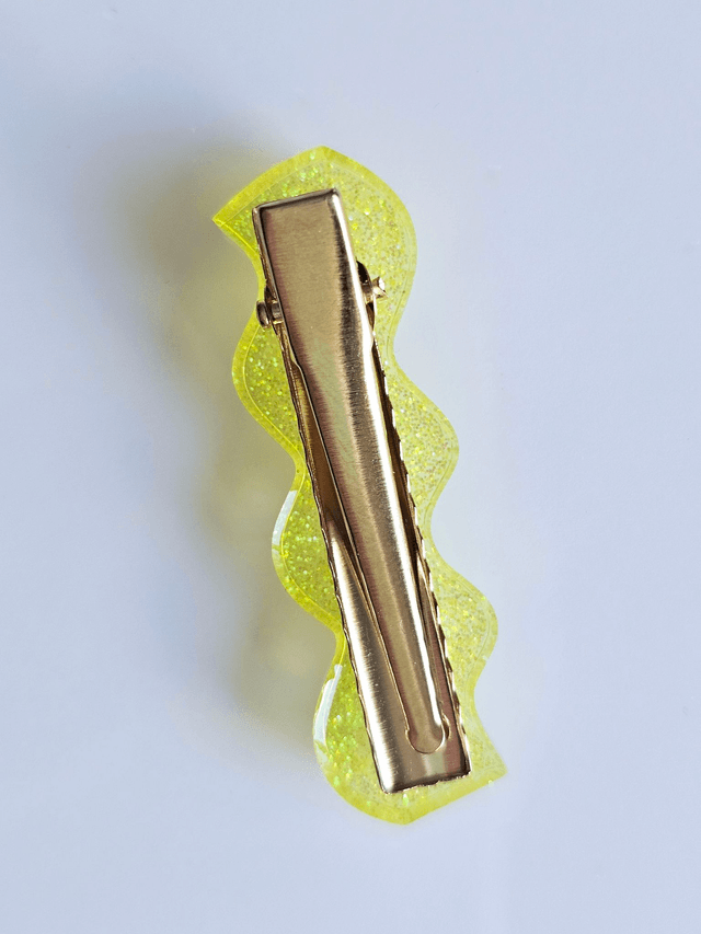 BARRETTE JAUNE FLUO PAILLETTE