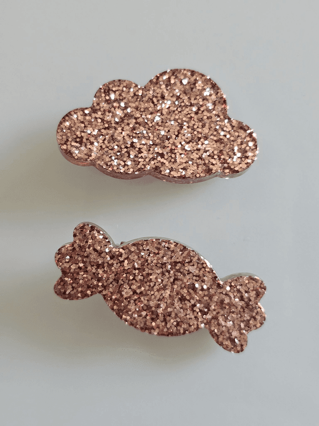 DUO BARRETTES BONBON &amp; NUAGE VIEUX ROSE